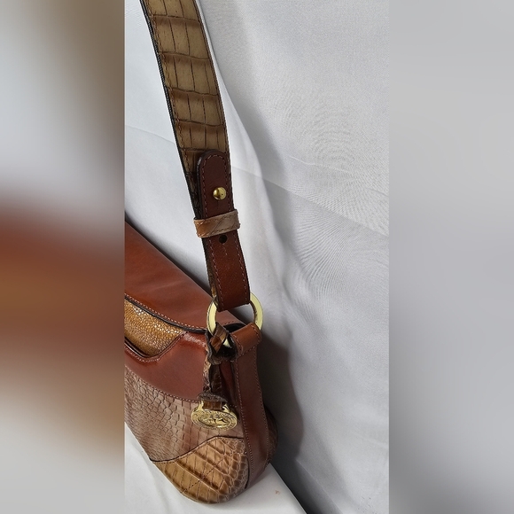 Vintage Brahmin Anytime Shoulder Bag Croc Embossed Leather Brown Tan Textured - Picture 4 of 16